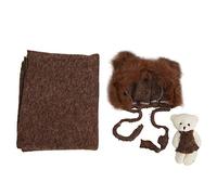 Acouto 3 Piezas de Atrezos para Fotografía de Bebés, Sombrero, Manta, Conjunto de Juguetes, Ropa de Disfraz para Recién Nacidos, café para y sobre Sombrero Tejido, Hecho, Material de Tres Piezas,