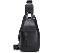 Acouto Bolso Bandolera de Cuero para Hombre Mochila Cruzada Impermeable Mochila de Hombro en el Pecho para Senderismo Ciclo Montañismo Capacidad de Viaje Principal Excelente 2 Bolsillos Suaves (BLACK)