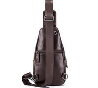 Acouto Bolso Bandolera de Cuero para Hombre Mochila Cruzada Impermeable Mochila de Hombro en el Pecho para Senderismo Ciclo Montañismo Capacidad de Viaje Principal Excelente 2 Bolsillos Suaves (BROWN)