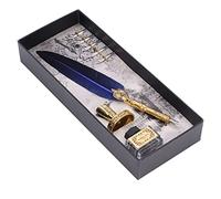 Acouto Calligraphy Pen Pen Set con 5 Ondas, Pluma de Acero Inoxidable, Botella de Tinta, Base Decorativa de Caligrafía Vintage Caligrafía Plumas de (BLUE)