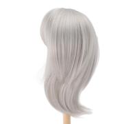 Acouto Camino Sintético Realista de 1/4 Muñeca para la Circunferencia de la Cabeza de 18.5-21 Cm, Peluca Recta de Muñeca para Amantes de (Gris plateado)