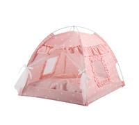 Acouto Casa de Campaña para Gatos, Tienda de Campaña Portátil Plegable de Poliéster Impermeable para Mascotas con Gasa Ventilada para Uso en Interiores y Exteriores, Camping y Patio (Encaje Rosa)