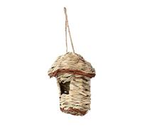 Acouto Casa para Pájaros de Hierba, colibrí, Casa para Pájaros de Hierba Tejida a Mano, Nido Decorativo para Exteriores con de Hibisco, Refugio para Aves y Cómodo en el Jardín (Techo)