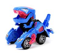 Acouto Coche de Dinosaurio Transformador, Juguete Eléctrico de Deformación, Rueda Universal, Vehículo Robot de Transformación Automática con Luces, Sonidos, Regalo de Cumpleaños de Navidad para (BLUE)