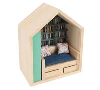Acouto Estantería en Miniatura Hecha a Mano, Modelo de Casa de Madera con Almohadas Pequeñas, Divertido Miniadorno de Estantería para Decoración de Escritorio, con una Calidad Distintiva Que