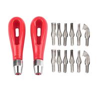 Acouto Juego de 2 Cuchillos para Tallar Bloques de Madera, 12 Hojas de Acero Inoxidable con Mangos Rojos y Color Lino, Cortadores de Linóleo para Tallar Calabazas, Hacer Grabados y