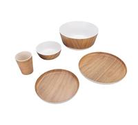Acouto Juego de Vajillas, Patrón de Grano de Madera, Juego de Platos de Cocina Rústicos con Tazón, Taza, Platos para Servir, Cuenca para Uso Interior Al Aire Libre, Vajilla de Melamina Segura de