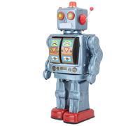 Acouto Metal Tin Robot Juguete R Figuras Giratorias Eléctricas Modelo Collection para Adultos Silver Walking and Rotating: el Robot está Equipado con Dos Baterías D en el (Blue)