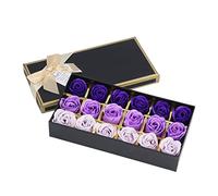 Acouto Romántica Caja de de Jabón de Rosa Degradada Púrpura, 18 Piezas de Flores de Jabón Hechas a Mano para Baño, Decoración, Regalos de Vacaciones para Mujeres, Día de San Valentín,