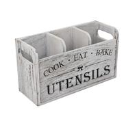 Acouto Soporte para Utensilios con 3 Compartimentos Encimera Almacenamiento de Madera Decoración de Cocina de Granja Blanco Ahorre para el Uten Soporte para Utensilios de Cocina para con 3