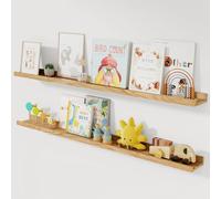 Acovy Juego de 2 estantes flotantes de madera de fresno maciza, estantes flotantes de madera de 48 pulgadas de largo, estantes grandes para fotos, estantes de libros de guardería montados en la pared