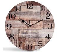 ACOZUHSE Relojes de Pared silenciosos sin tictac, Madera marrón, Tablero de Pino, Relojes de Pared rústicos, Funciona con Pilas, Reloj de Pared Redondo de 12 Pulgadas para decoración del hogar, Sala