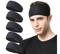 Acozycoo Diademas para correr para hombre, 5 unidades, diadema deportiva para correr, ciclismo, baloncesto, yoga, entrenamiento de fitness, banda elástica unisex (5 negras)