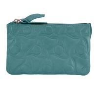 ACQ Monedero Triple Fuelle Piel Flores de Venus Turquesa Mujer con Cierre de Cremallera y Tirador de Piel. 3 Compartimentos con Gran Capacidad. Medidas 12 x 7 x 2,5 cm y Peso 40 Gramos.