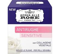 Acqua alle Rose, Crema facial antiarrugas sensible con colágeno vegetal y extracto de rosa, crema antiarrugas, delicada con la piel, ideal para pieles sensibles, 100% natural, 50 ml