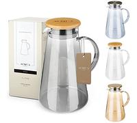 ACQUA DI AMALFI® Jarra de agua de cristal, 2 litros, con tapa de acero inoxidable/bambú, jarra de agua con inserto de fruta, a prueba de fugas, también como tetera (BLACK/BAMBOO)