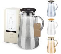 ACQUA DI AMALFI® Jarra de agua de cristal de 2 litros con tapa de acero inoxidable/bambú | Infusor de fruta | antigoteo | También como tetera (color negro/negro)