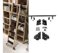 ACRaBoss Kit de Herrajes para Escalera de Biblioteca con Ruedas de 100-732 Cm, Rieles de Escalera Móviles de Tubo Redondo de Acero con Ruedas de Piso para Oficina en Casa, Deslizamiento Suave Y Durade
