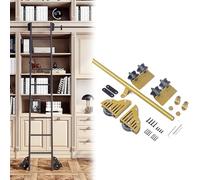 ACRaBoss Kit de Herrajes para Escalera de Biblioteca con Ruedas de Tubo Redondo Dorado, Riel de Escalera Móvil, Kit de Riel, para Loft, Rodillo Deslizante Suave con Ruedas de Piso./13Ft/400Cm Track Ki
