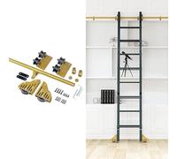 ACRaBoss Kit de Herrajes para Escalera de Biblioteca con Ruedas Doradas, Riel Deslizante de Tubo Redondo con Freno para Loft Interior Y Hogar./12Ft/366Cm Track Kit