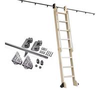 ACRaBoss Kit de Herrajes para Escalera de Biblioteca Deslizante de 3,3 a 20 Pies, Riel de Escalera Móvil de Tubo Redondo, Escalera Rodante para Oficina en Casa, Juego Completo, Ruedas de Piso./16Ft/50
