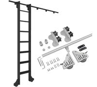 ACRaBoss Kit de Herrajes para Escalera de Biblioteca Retráctil con Ruedas, Riel de Escalera Extensible Móvil de Tubo Redondo Gris Plateado (Sin Escalera), Riel Deslizante Personalizable/3.3Ft/100Cm Tr