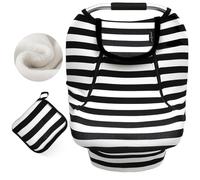ACRABROS Fundas de asiento de coche para bebés, invierno, otoño, primavera, para niños y niñas, ventana elástica ajustable con cubierta de malla, cálida y transpirable, universal, rayas blancas y