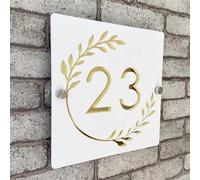 Acrílico 3D personalizado moderno residencia familiar hotel al aire libre número de casa DIY letra digital número de casa (blanco + dorado, 20 x 20 cm)