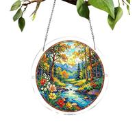 Acrílico: De Ventana con Paisaje Primaveral Colorido En 2D, Arte De Pared De Naturaleza Vibrante | Colgante Decorativo para Espacio Interior, Apartamento, Sala De Estar, Dormitorio