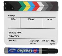 Acrílico Director Escena Claqueta TV Película Acción Tablero Película Corte Prop con Pluma (Pizarra Blanca de Color PAV1)