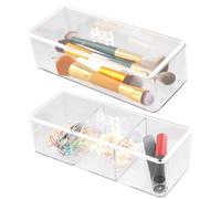 Acrílico Organizador Maquillaje 2Pcs, Organizadores de Maquillaje Apilables 1+3 Compartimento, Organizador de Cajones Transparente con Tapa para Sombras Ojos, Polvos, Lápiz Labial, Cepillo Cosmético