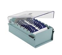 Acrimet Caja para Tarjetas de Visita, Porta Tarjeta de Negocio, Incluye Tarjetas de Índice AZ 95mm X 68mm y Separador (Base de Metal Color Verde y Tapa con bisagras de Plástico Transparente)