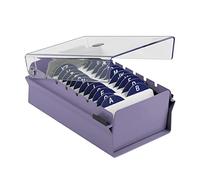 Acrimet Caja para Tarjetas de Visita, Porta Tarjeta de Negocio, Incluye Tarjetas de Índice AZ 95mm X 68mm y Separador (Base de Metal Color Morado y Tapa con bisagras de Plástico Transparente)