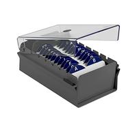 Acrimet Caja para Tarjetas de Visita, Porta Tarjeta de Negocio, Incluye Tarjetas de Índice AZ 95mm X 68mm y Separador (Base de Metal Resistente Color Gris y Tapa con bisagras de Plástico Transparente)