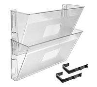 Acrimet Organizador Archivador de Pared Colgante para Folletos, Catálogos, Revistas o Documentos 2 Niveles, Plástico, Color Transparente, Paquete de 2