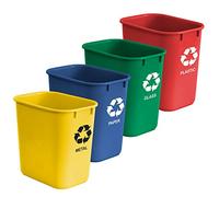 Acrimet Papelera para Reciclaje, 6.75 galones / 27 cuartos / 24 litros (Hecha de Plástico) (Metal/Amarillo, Papel/Azul, Vidrio/Verde, Plástico/Rojo) (Conjunto de 4)
