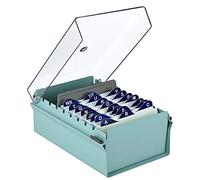 Acrimet Porta Tarjeta 3"x 5", Organizador de Fichas, Base de Metal Resistente (Incluye Índice AZ y un Divisor de Plastico) (Base Verde y Tapa de Plástico Transparente)