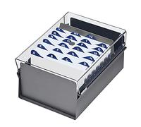 Acrimet Porta Tarjeta 4"x 6", Organizador de Fichas, Base de Metal Resistente (Incluye Índice AZ y un Divisor de Plastico) (Base Gris y Tapa de Plástico Transparente)