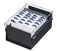 Acrimet Porta Tarjeta 4"x 6", Organizador de Fichas, Base de Metal Resistente (Incluye Índice AZ y un Divisor de Plastico) (Base Negro y Tapa de Plástico Transparente)
