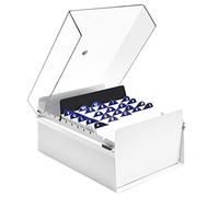 Acrimet Porta Tarjeta 5"x 8", Organizador de Fichas, Base de Metal Resistente (Incluye Índice AZ y un Divisor de Plastico) (Base Blanco y Tapa de Plástico Transparente)