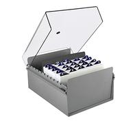 Acrimet Porta Tarjeta 5"x 8", Organizador de Fichas, Base de Metal Resistente (Incluye Índice AZ y un Divisor de Plastico) (Base Gris y Tapa de Plástico Transparente)