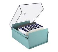 Acrimet Porta Tarjeta 5"x 8", Organizador de Fichas, Base de Metal Resistente (Incluye Índice AZ y un Divisor de Plastico) (Base Verde y Tapa de Plástico Transparente)