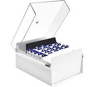 Acrimet Porta Tarjeta 6"x 9", Organizador de Fichas, Base de Metal Resistente (Incluye Índice AZ y un Divisor de Plastico) (Base Blanco y Tapa de Plástico Transparente)