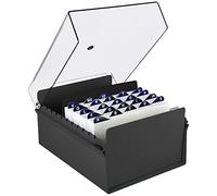 Acrimet Porta Tarjeta 6"x 9", Organizador de Fichas, Base de Metal Resistente (Incluye Índice AZ y un Divisor de Plastico) (Base Negro y Tapa de Plástico Transparente)