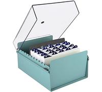 Acrimet Porta Tarjeta 6"x 9", Organizador de Fichas, Base de Metal Resistente (Incluye Índice AZ y un Divisor de Plastico) (Base Verde y Tapa de Plástico Transparente)