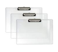 Acrimet Portapapeles de plástico horizontal, tamaño carta A4, clip de perfil bajo, 9 1/16 x 13 3/8 pulgadas, (color cristal transparente) (paquete de 3)