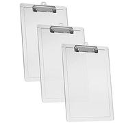 Acrimet Portapapeles de Plástico Rígido con Clip de Perfil Bajo y Reglas Laterales,Tamaño A4 (34cm x 24cm) (Color Cristal Transparente) (Paquete de 3)