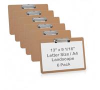 Acrimet Portapapeles Tamaño de Carta en Formato Horizontal A4 (23 cm x 33 cm) Clip de Perfil Bajo (Tablero Duro) (Paquete de 6)