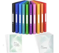 ACROPAQ - 10 x Carpeta Anillas A4 - Incl. 10 x Carpetas, 25 x Fundas Plastico A4 y 12 x Etiquetas Para el Lomo, Con 2 Anillas, Ancho del Lomo 2,5 cm, Arco iris, Colección de Colores "Nature"