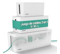 ACROPAQ Caja Cables - Set 3-en-1, Grande (40,6 x 13,4 x 15,6 cm), Mediana (32 x 13,2 x 12,7 cm) Pequeña (23,5 x 12 x 11,5 cm), Blanco - Caja Cables, Organizador de Cables